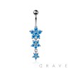 316L SURGICAL STEEL MULTI CZ FLOWER DANGLE BELLY BUTTON NAVEL RING 